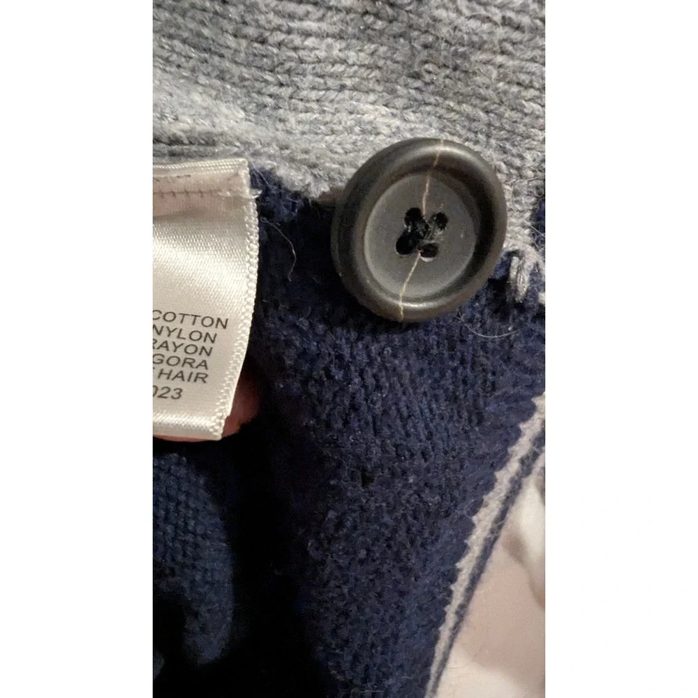 Banana Republic Varsity Cardigan L Grey Navy Angora Knit Bomber Jacket Sweater